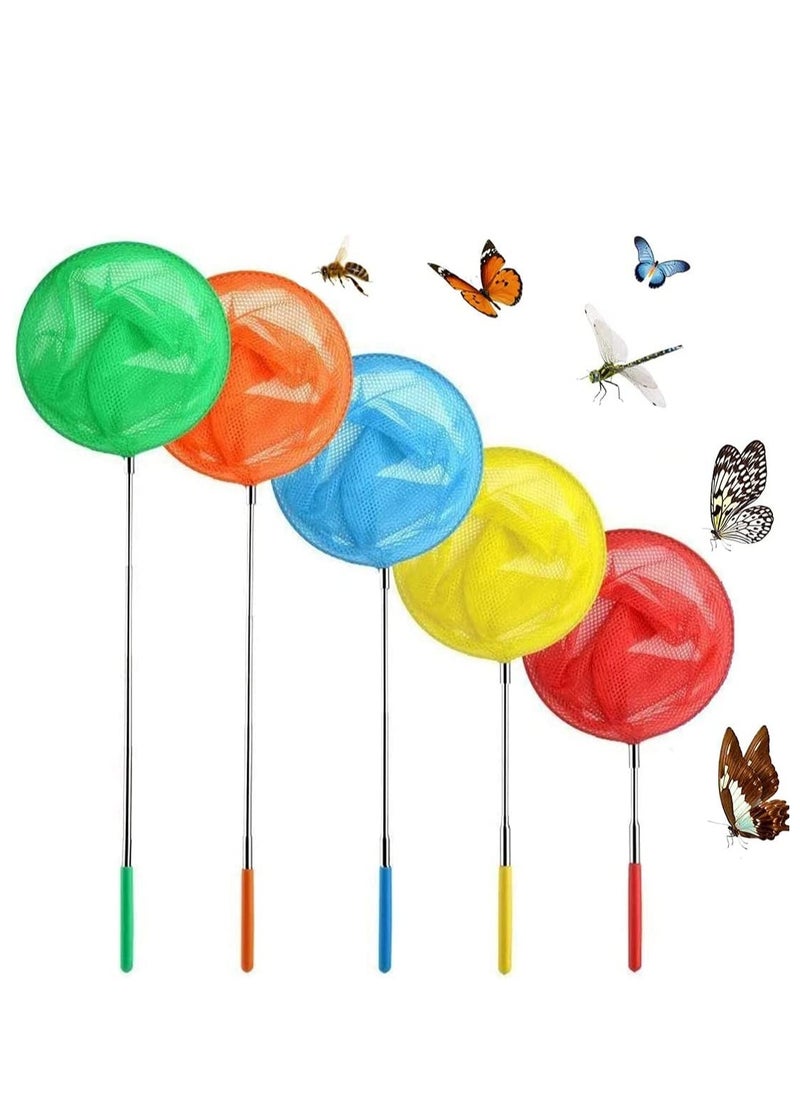 5Pcs Telescopic Butterfly Net Fishing Pond Net, Extendable for Kids Catching Bugs Insect Small Fish Outdoor Garden Activities 5 Colors