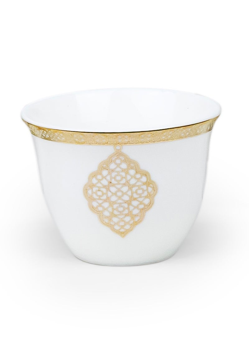 Shallow Porcelain Zain Cawa Cup, 80ml (12 Pieces, White & Gold)