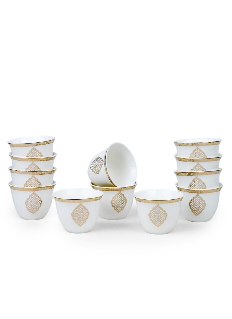 Shallow Porcelain Zain Cawa Cup, 80ml (12 Pieces, White & Gold)