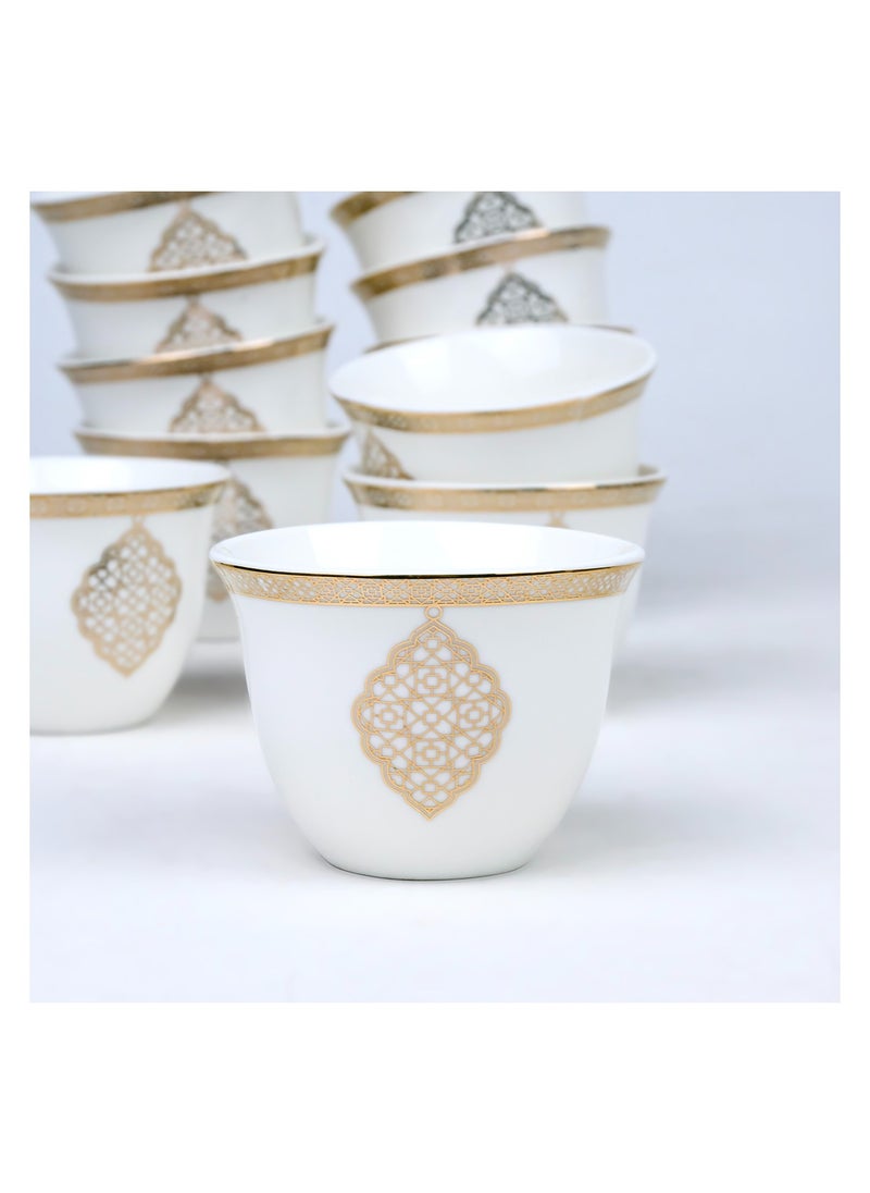 Shallow Porcelain Zain Cawa Cup, 80ml (12 Pieces, White & Gold)