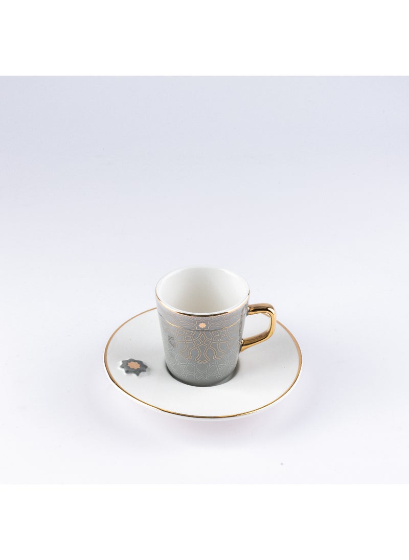 OTANTIK Asalah Set of 6 Coffee Cups and 6 Saucers , Grey and Gold Ceramic , Elegant Coffee Set for Home, Office, Ramadan, and Special Occasions , Premium Tea Cups