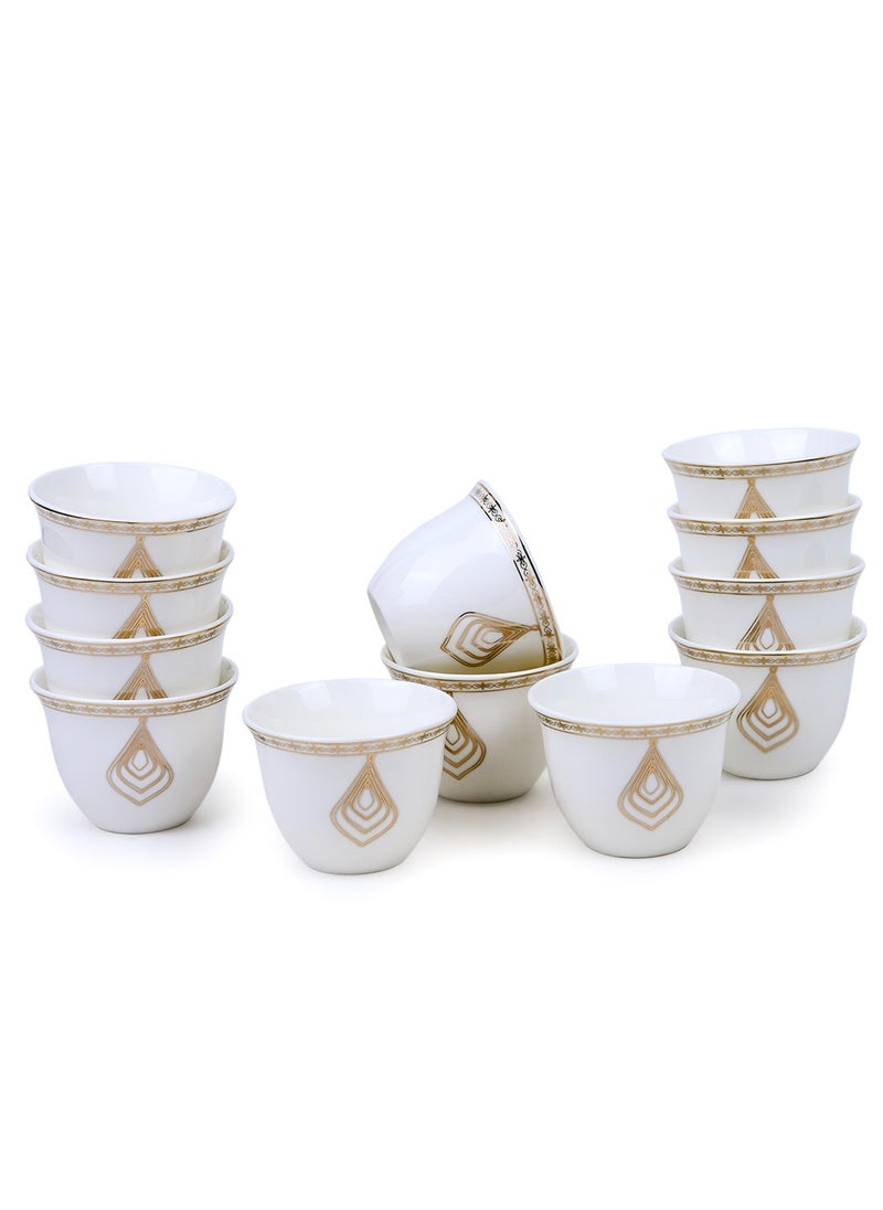 Shallow Porcelain Nyla Cawa Cup, 80ml (12 Pieces, White & Gold)