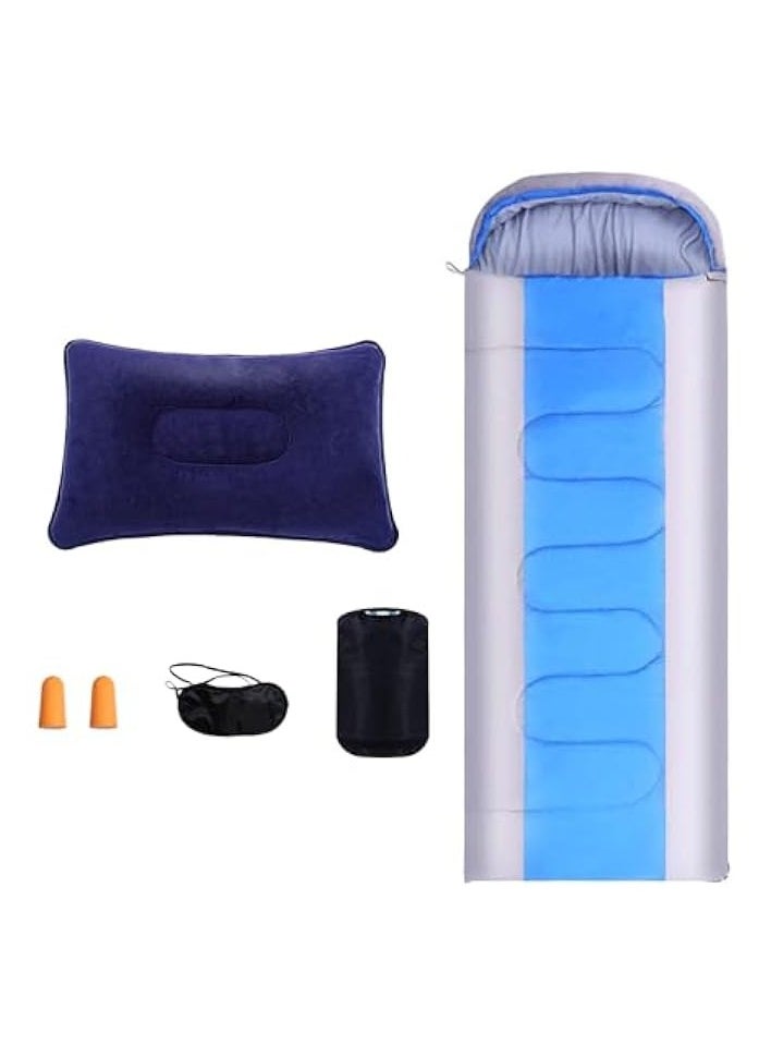 Sleeping Bag, Camping Sleeping Bag with 1 Pillow & EyeMask & Earbuds & Storage Bag, Suitable Temperature 15℃-30℃ Lightweight Sleeping Bag for Outdoor, Machine Washable