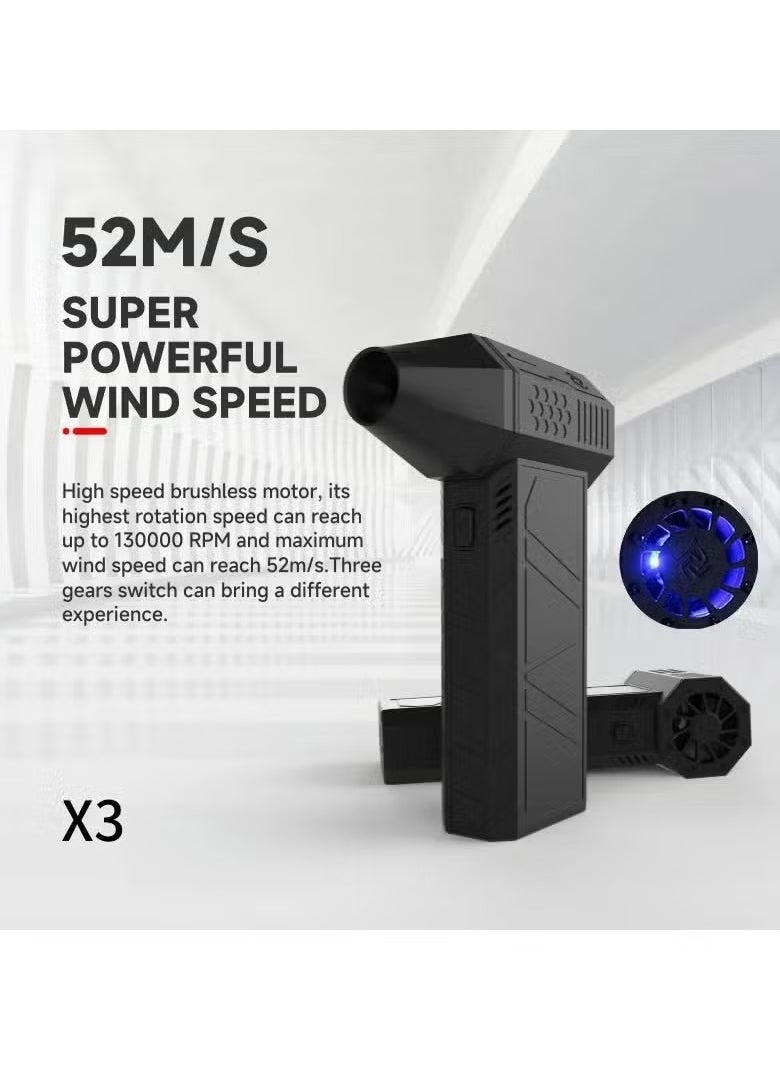 Mini Super Power Turbo Jet Fan Handheld Blower – 130,000 RPM Brushless Motor, 52m/s Wind Speed, 3000mAh Battery, Portable Pocket-Sized Air Blower for Dust Removal, Cooling, BBQ, Camping Essentials & More