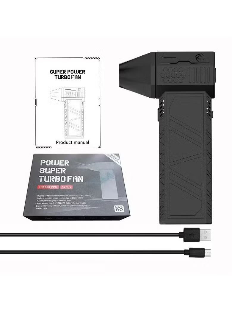 Mini Super Power Turbo Jet Fan Handheld Blower – 130,000 RPM Brushless Motor, 52m/s Wind Speed, 3000mAh Battery, Portable Pocket-Sized Air Blower for Dust Removal, Cooling, BBQ, Camping Essentials & More