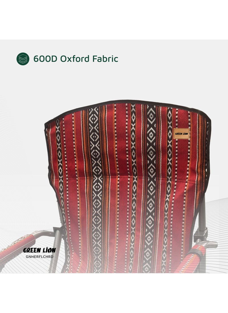 Heritage Foldable Chair 600D Oxford Fabric with Foldable Design / 200 Kg Max Load Capacity / Iron Pipe Material / Cup Holder / Ergonomic Design / Heavy-Duty Weight Capacity - Ethnic Red