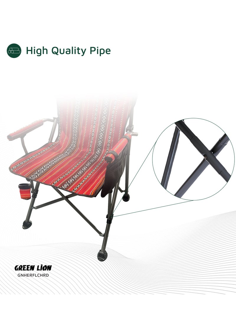Heritage Foldable Chair 600D Oxford Fabric with Foldable Design / 200 Kg Max Load Capacity / Iron Pipe Material / Cup Holder / Ergonomic Design / Heavy-Duty Weight Capacity - Ethnic Red