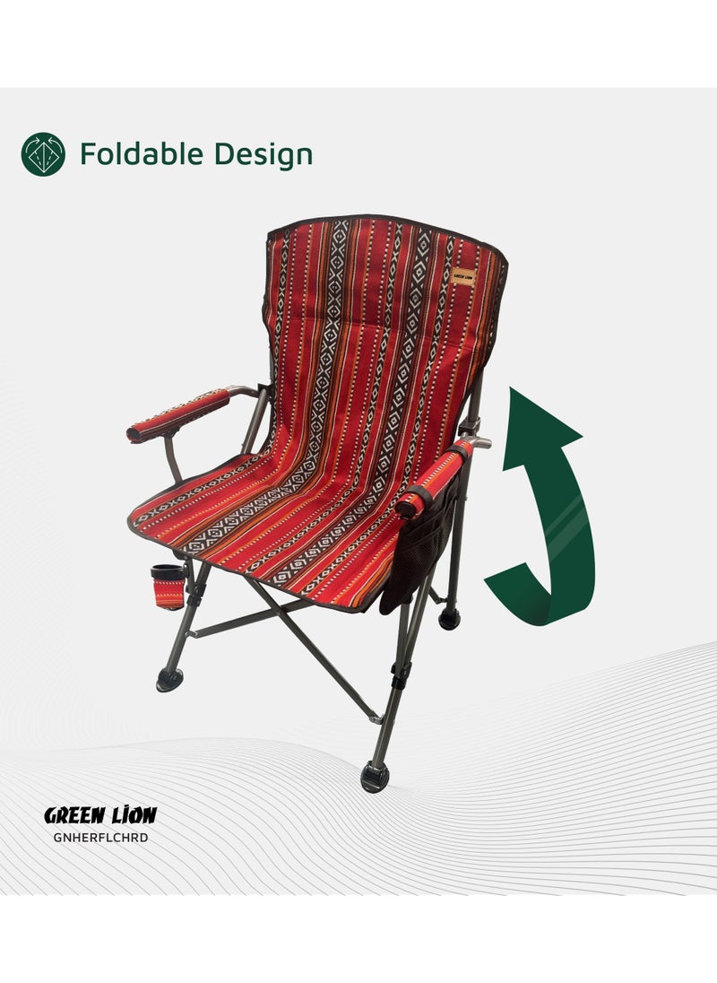 Heritage Foldable Chair 600D Oxford Fabric with Foldable Design / 200 Kg Max Load Capacity / Iron Pipe Material / Cup Holder / Ergonomic Design / Heavy-Duty Weight Capacity - Ethnic Red