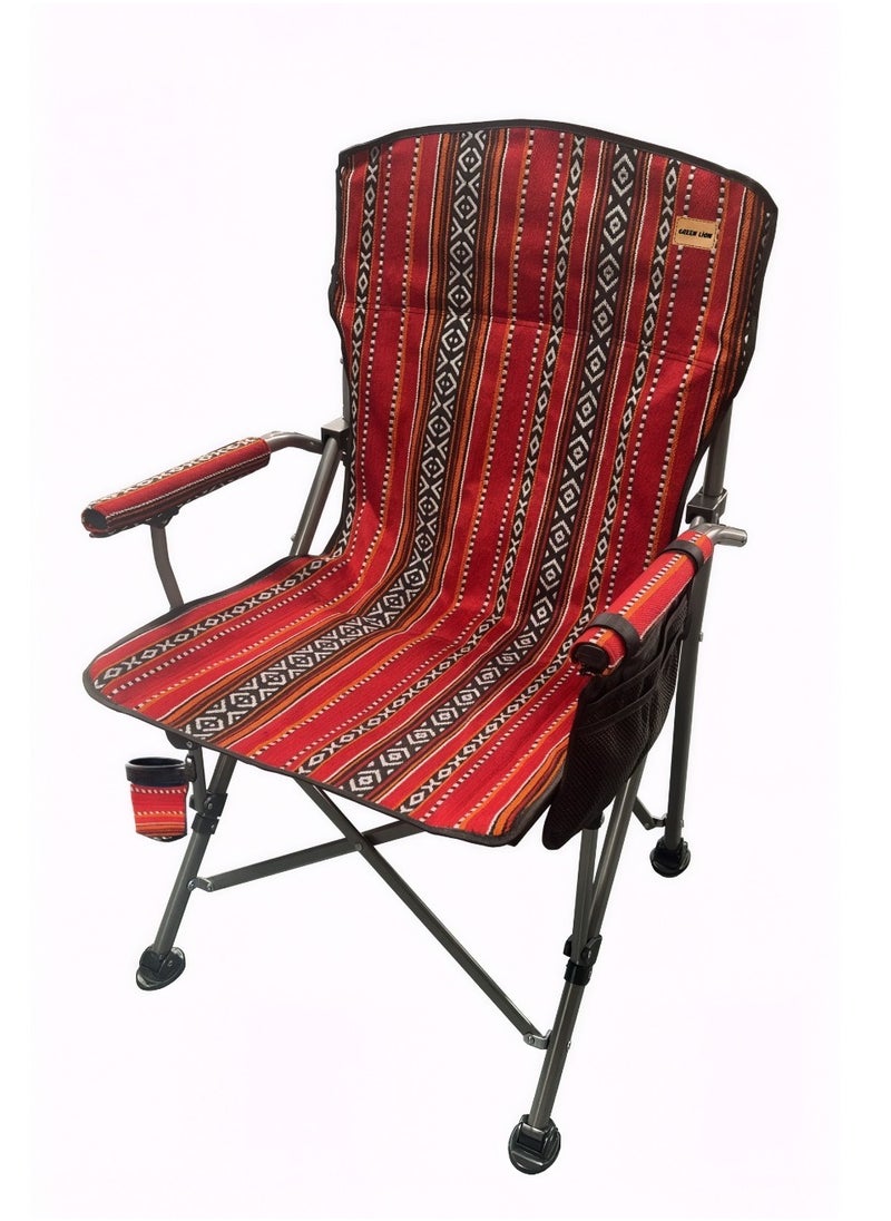 Heritage Foldable Chair 600D Oxford Fabric with Foldable Design / 200 Kg Max Load Capacity / Iron Pipe Material / Cup Holder / Ergonomic Design / Heavy-Duty Weight Capacity - Ethnic Red