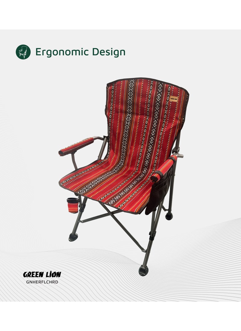 Heritage Foldable Chair 600D Oxford Fabric with Foldable Design / 200 Kg Max Load Capacity / Iron Pipe Material / Cup Holder / Ergonomic Design / Heavy-Duty Weight Capacity - Ethnic Red