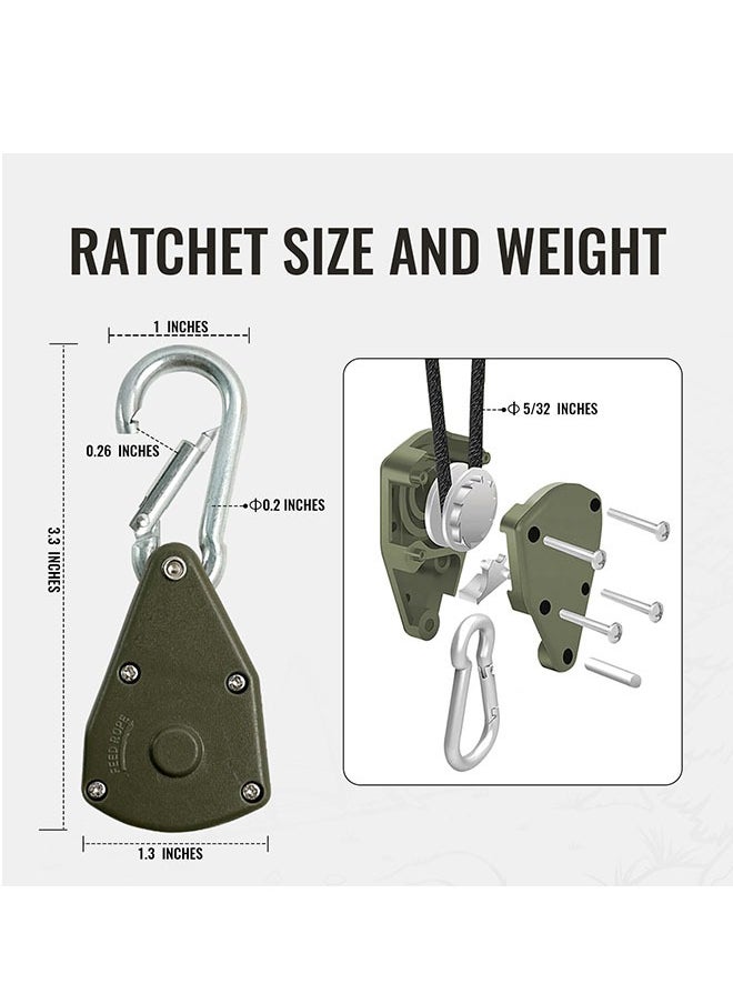 2 Pcs 4 Meters Ratchet Tie Down Rope Canopy Tent Tie Downs Strap Retractable Hanger with Hooks Clips 4mm in Diameter (Army Green 2Pcs)