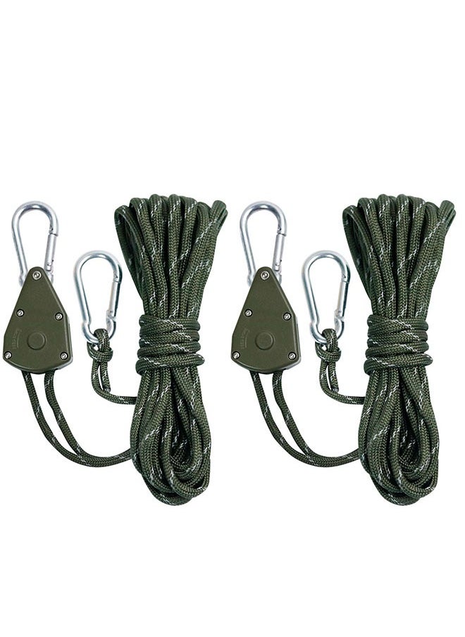 2 Pcs 4 Meters Ratchet Tie Down Rope Canopy Tent Tie Downs Strap Retractable Hanger with Hooks Clips 4mm in Diameter (Army Green 2Pcs)