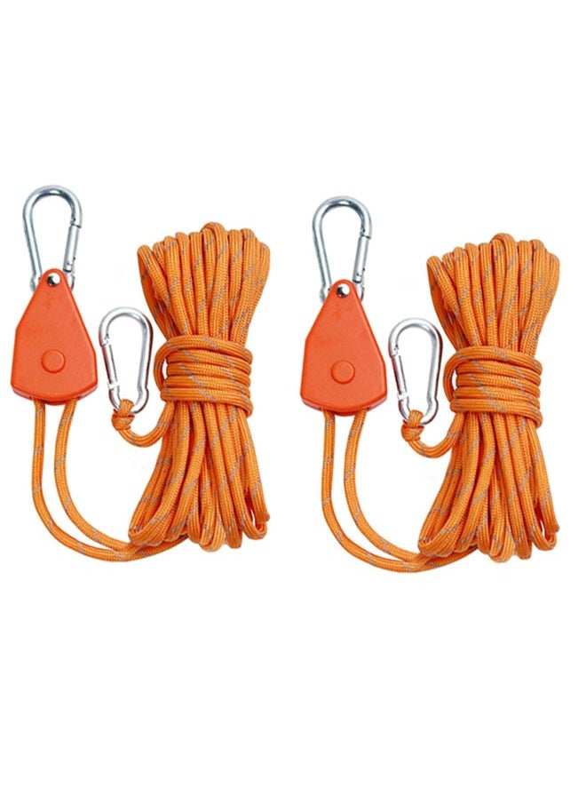 2 Pcs 4 Meters Ratchet Tie Down Rope Canopy Tent Tie Downs Strap Retractable Hanger with Hooks Clips 4mm in Diameter (Orange 2Pcs)