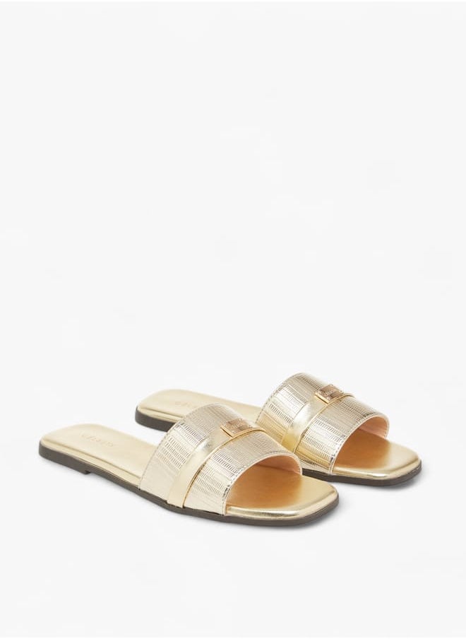 Women's Textured Slip-On Sandals with Metal Accent