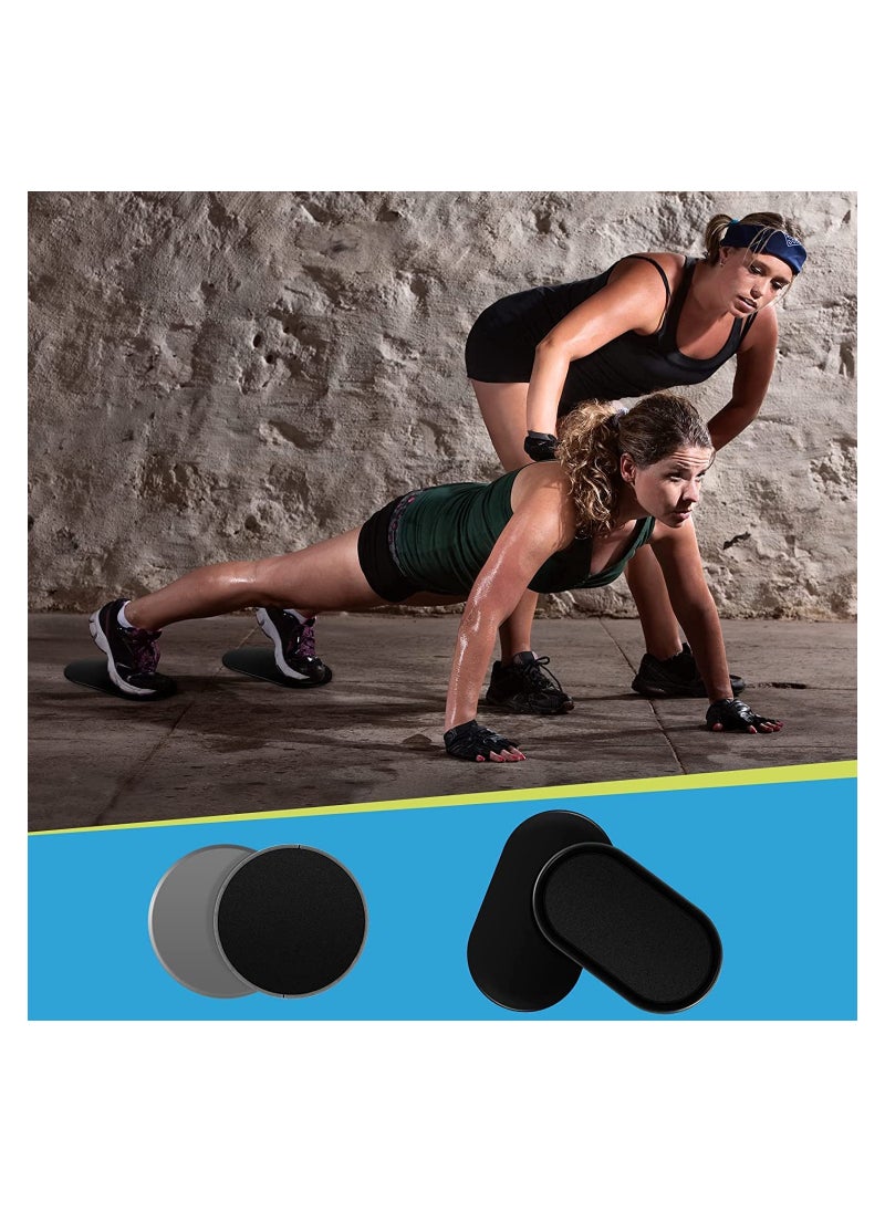 2 Pair Abdominal Core Sliders Dual Sided Gliding Discs for Exercise Portable Compact Fitness Travel Workout Equipment for Home Gym Full Body Workout Use on Carpet Hardwood Floors, Round and Oval Shape