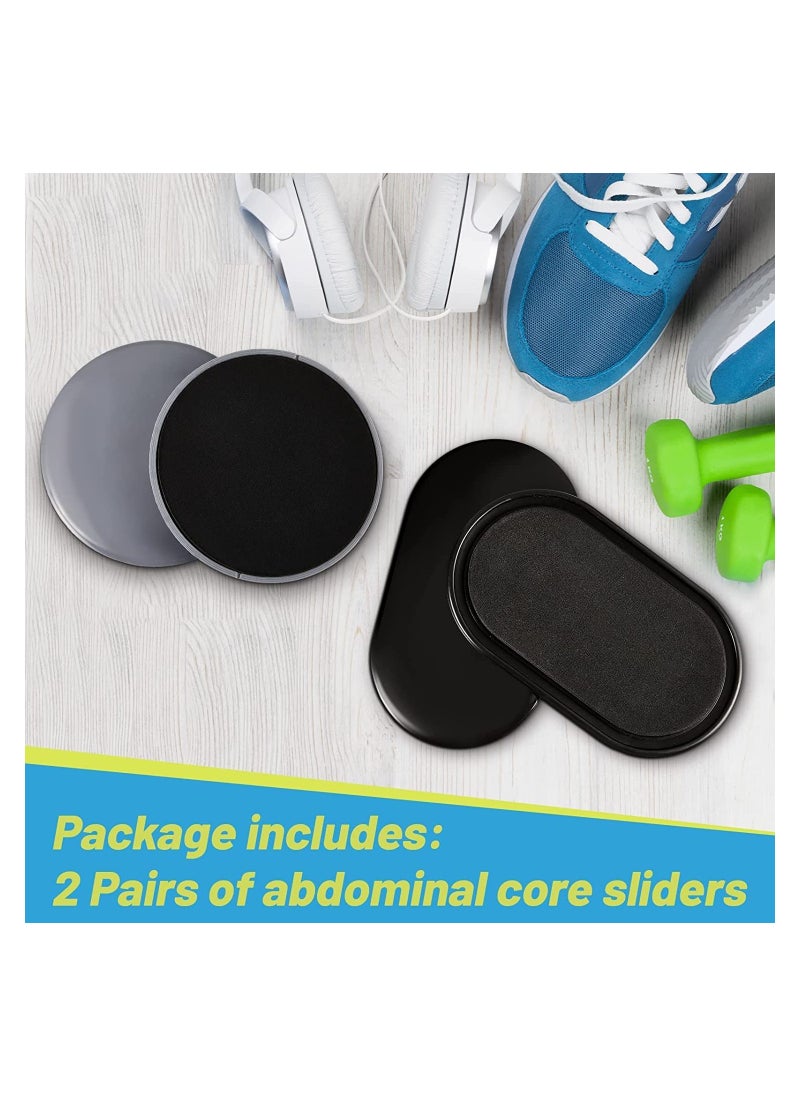 2 Pair Abdominal Core Sliders Dual Sided Gliding Discs for Exercise Portable Compact Fitness Travel Workout Equipment for Home Gym Full Body Workout Use on Carpet Hardwood Floors, Round and Oval Shape