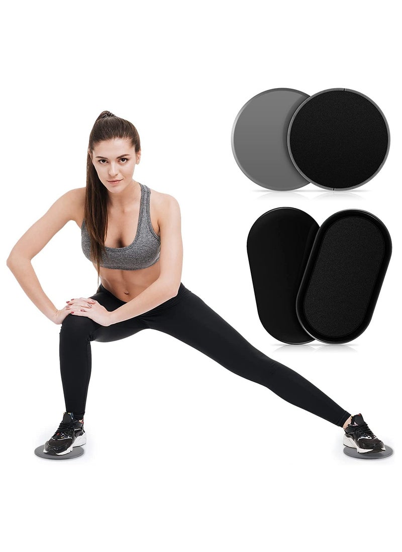 2 Pair Abdominal Core Sliders Dual Sided Gliding Discs for Exercise Portable Compact Fitness Travel Workout Equipment for Home Gym Full Body Workout Use on Carpet Hardwood Floors, Round and Oval Shape