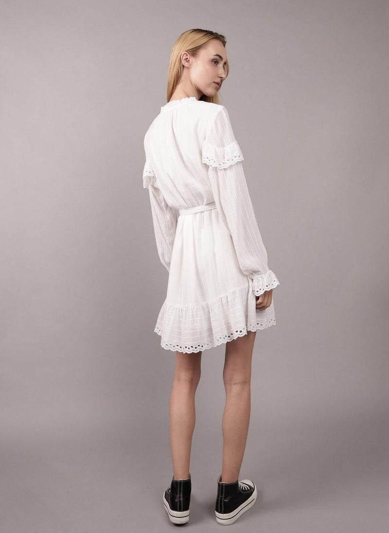 AE Long-Sleeve Button-Up Ruffle Mini Dress