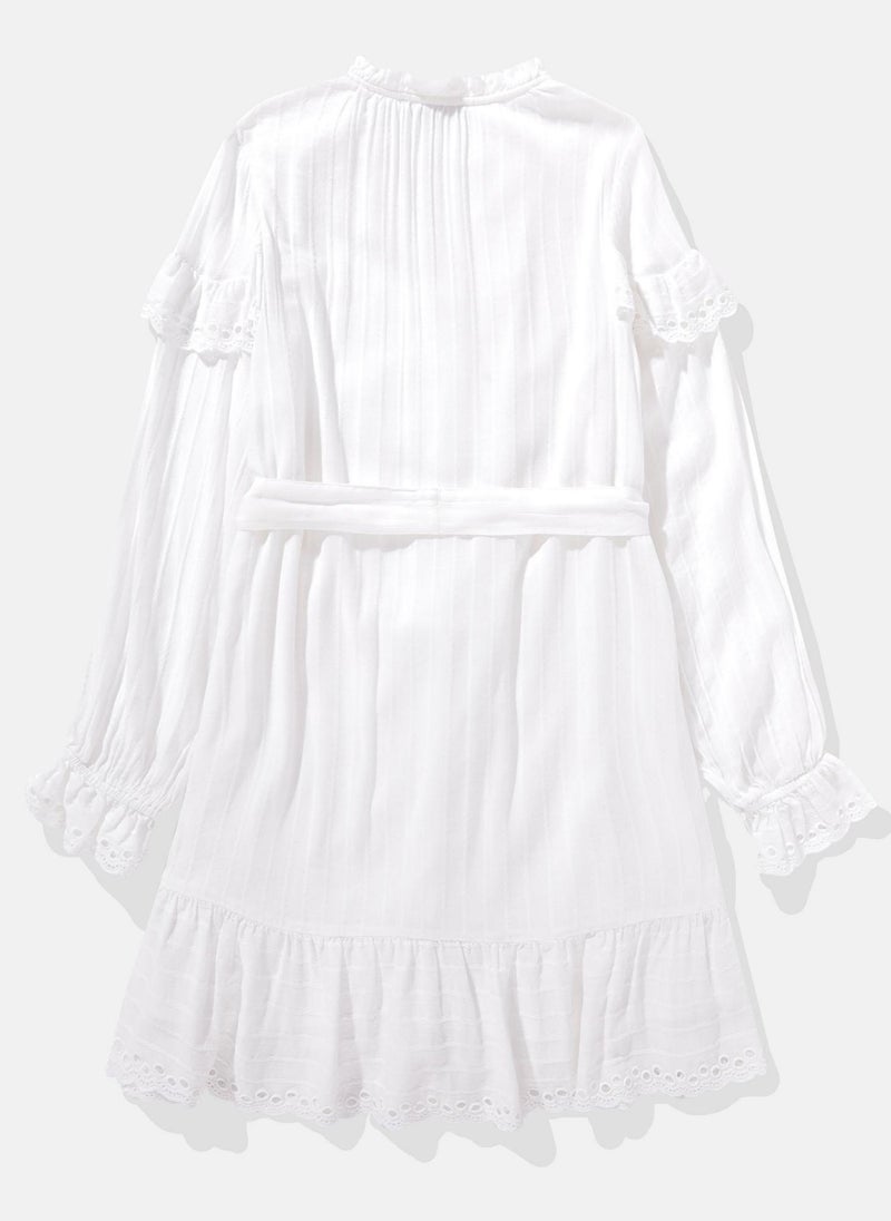 AE Long-Sleeve Button-Up Ruffle Mini Dress