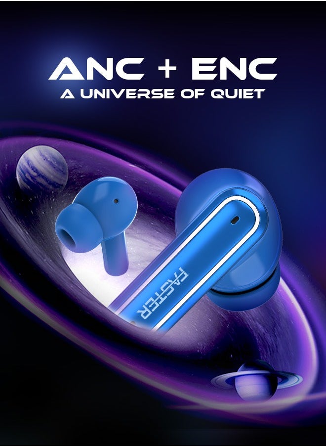 QuestX Wireless Earbuds with Noise Cancellation (ANC+ENC) - 6 Hours Playtime with Bluetooth 5.3 - IPX4 Water Resistant - Gaming Bluetooth Earphones with Ultra-Low Latency - Deep Bass, Touch Control - For Exercise, Gym - Compatible with iPhone & Android (Blue)