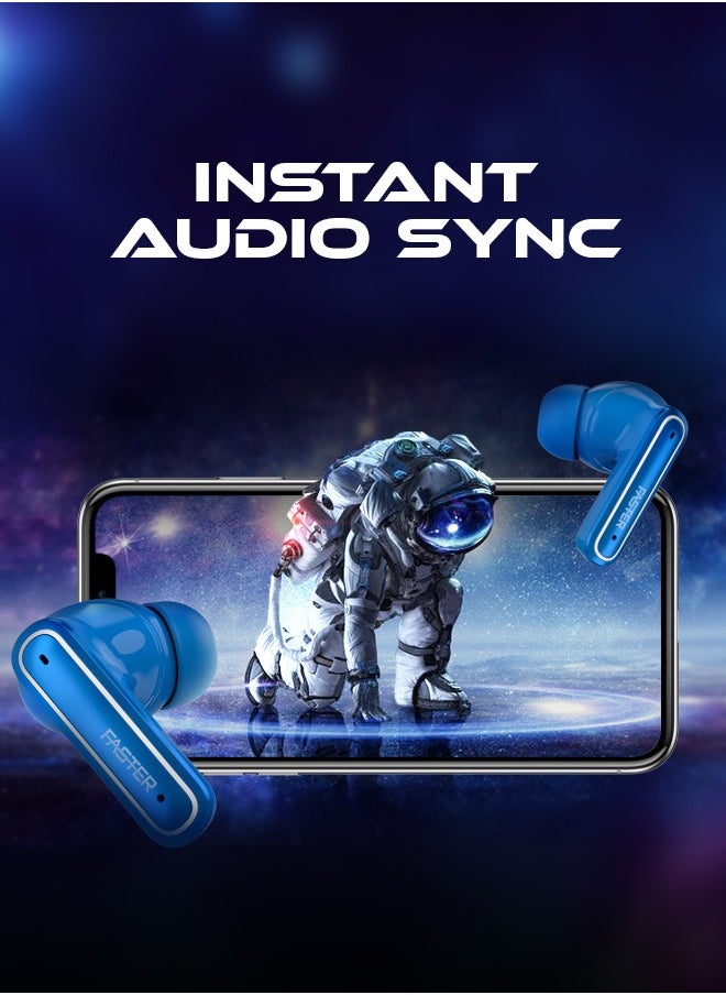 QuestX Wireless Earbuds with Noise Cancellation (ANC+ENC) - 6 Hours Playtime with Bluetooth 5.3 - IPX4 Water Resistant - Gaming Bluetooth Earphones with Ultra-Low Latency - Deep Bass, Touch Control - For Exercise, Gym - Compatible with iPhone & Android (Blue)