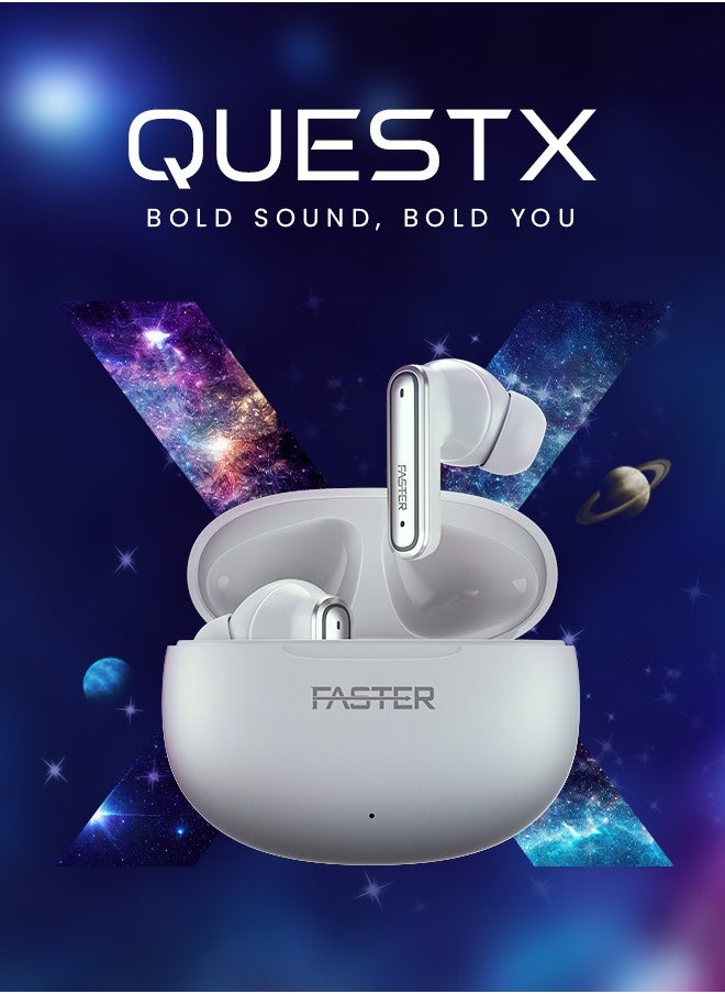 QuestX Wireless Earbuds with Noise Cancellation (ANC+ENC) - 6 Hours Playtime with Bluetooth 5.3 - IPX4 Water Resistant - Gaming Bluetooth Earphones with Ultra-Low Latency - Deep Bass, Touch Control - For Exercise, Gym - Compatible with iPhone & Android (White)