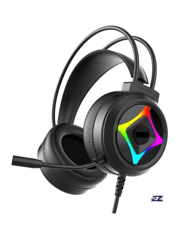 Gaming Headset with LED Backlight, 50mm Drivers, PU Leather Ear Pads, Dual 3.5mm Audio Jacks, USB Connection, and Built-in Microphone for Immersive Sound Experience