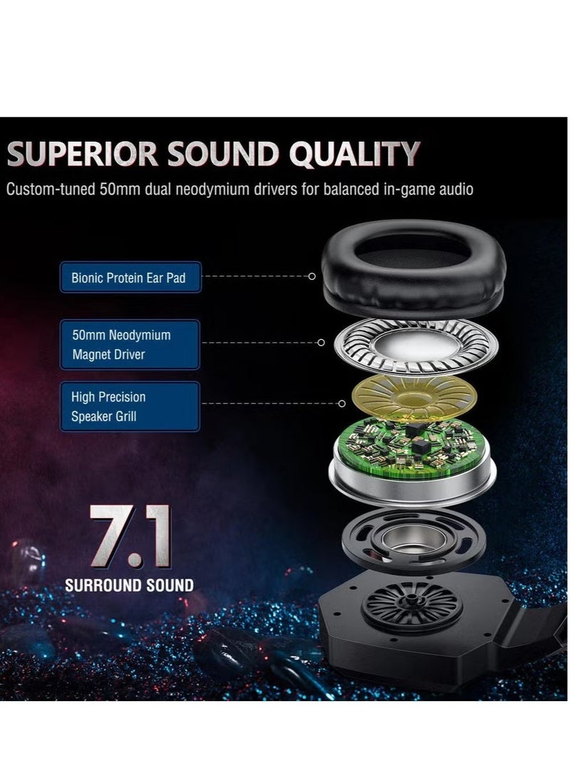 Wired Stereo Gaming Headphones with Mic and LED Lights – High-Quality Sound, Noise-Canceling Mic, Adjustable Headband, Comfortable Ear Cushions – Perfect for Gaming, Streaming, and Communication