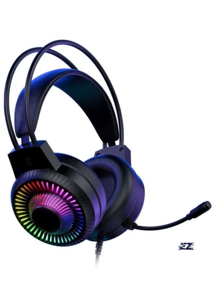 Wired RGB Gaming Headset with Noise-Cancelling Microphone, 3.5mm Audio Jack & USB Connection, LED Backlight, Comfortable Ear Cushions – Compatible with PC, PS4, Xbox for an Enhanced Gaming Sound Experience