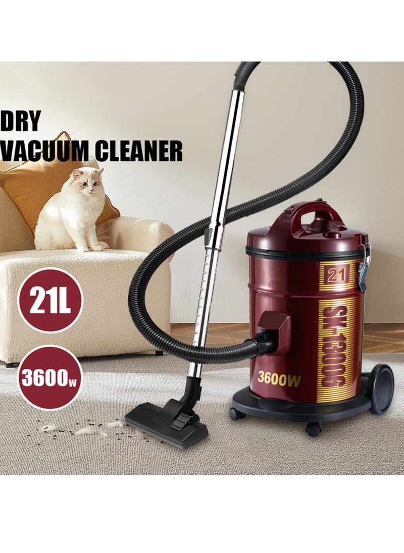 3600W Drum Vacuum Cleaner, 21L Tank Dust Capacity, Removable & Washable Filter, Dusting Brush & Crevice Nozzle With Multi Angle Head, Vacuum Cleaner for Home,Office,Garage,Car,Workshop,Pet Hair