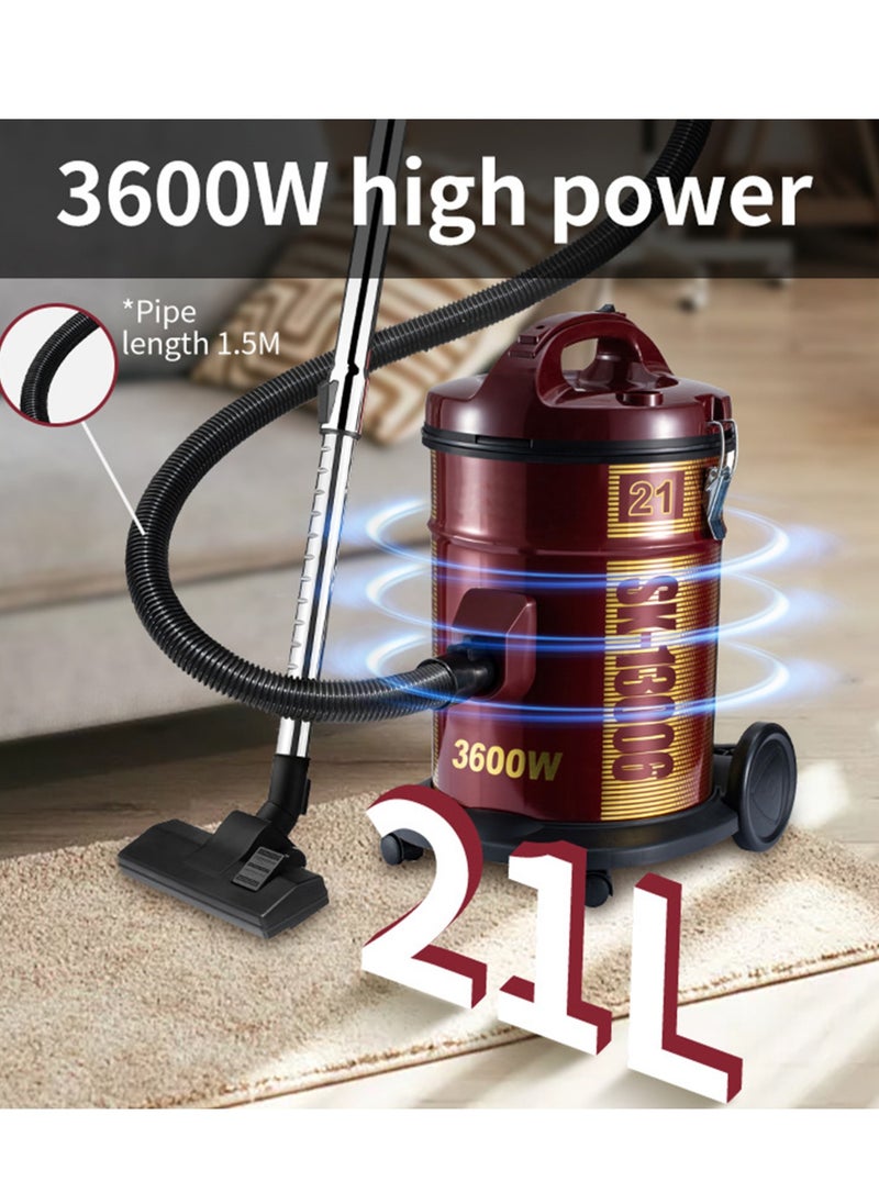 3600W Drum Vacuum Cleaner, 21L Tank Dust Capacity, Removable & Washable Filter, Dusting Brush & Crevice Nozzle With Multi Angle Head, Vacuum Cleaner for Home,Office,Garage,Car,Workshop,Pet Hair