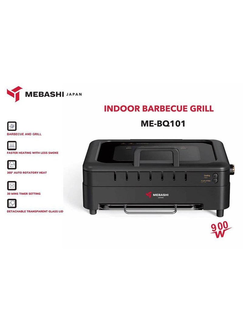Indoor Barbecue Grill 900W Fast Heating, Less Smoke, Electric BBQ Grill with Non-Stick Surface, Glass Lid for BBQ Cooking – Compact & Easy to Clean