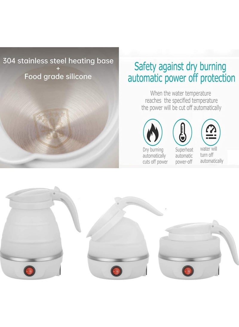 Foldable Electric Kettle, 600ml Portable Travel Kettle, Collapsible Kettle Travel Electric, 304 Stainless Steel Heating, Easy to Carry, 220V, 600W