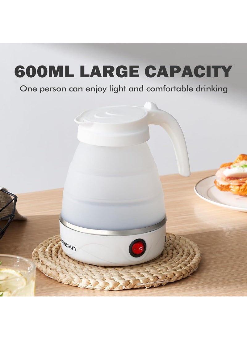 Foldable Electric Kettle, 600ml Portable Travel Kettle, Collapsible Kettle Travel Electric, 304 Stainless Steel Heating, Easy to Carry, 220V, 600W