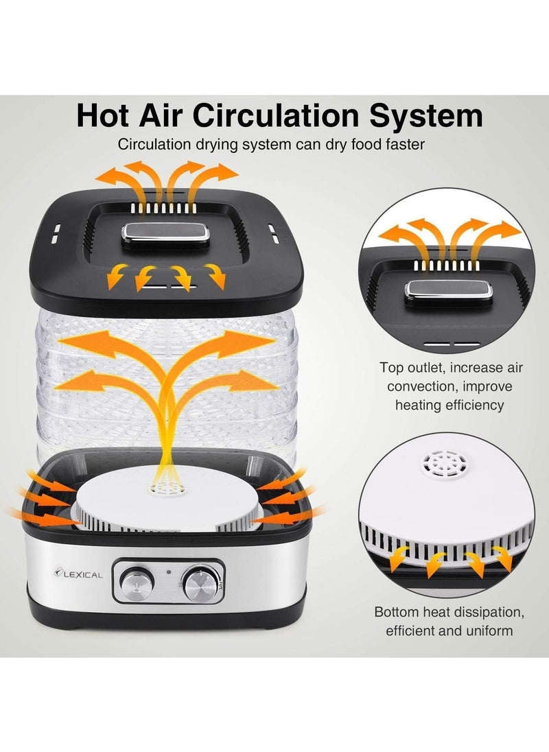 5 Tier Electric Food Dehydrator with Temperature Control, Fruit Dryer for Fruit, Meat, Fruit Dryer, Dehydrator, BPA-Free, Stainless Steel, 240W Adjustable Temperature 35-70°C