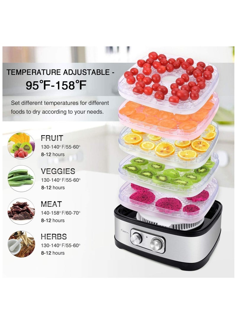 5 Tier Electric Food Dehydrator with Temperature Control, Fruit Dryer for Fruit, Meat, Fruit Dryer, Dehydrator, BPA-Free, Stainless Steel, 240W Adjustable Temperature 35-70°C