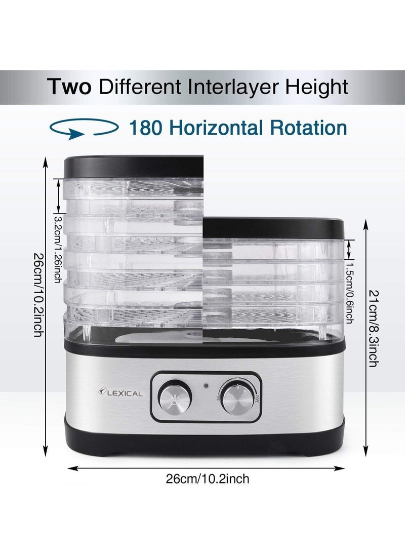 5 Tier Electric Food Dehydrator with Temperature Control, Fruit Dryer for Fruit, Meat, Fruit Dryer, Dehydrator, BPA-Free, Stainless Steel, 240W Adjustable Temperature 35-70°C
