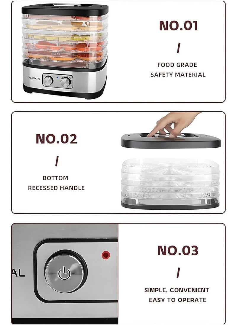 5 Tier Electric Food Dehydrator with Temperature Control, Fruit Dryer for Fruit, Meat, Fruit Dryer, Dehydrator, BPA-Free, Stainless Steel, 240W Adjustable Temperature 35-70°C