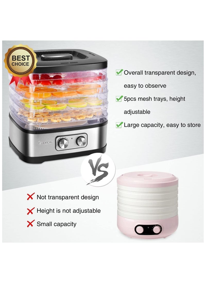 5 Tier Electric Food Dehydrator with Temperature Control, Fruit Dryer for Fruit, Meat, Fruit Dryer, Dehydrator, BPA-Free, Stainless Steel, 240W Adjustable Temperature 35-70°C