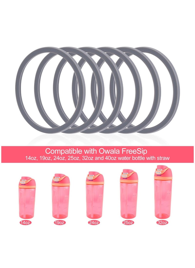 6 Pack Water Bottle Gasket Replacement for Owala FreeSip, Silicone Lid Seal O Ring Sealing Gaskets Replacement Parts Accessories Compatible with Owala Stainless Steel Cup (Grey)