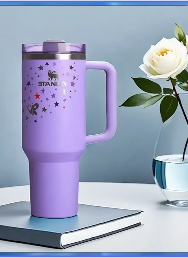 Stainless Steel Vacuum Insulated Tumbler with Lid and Straw for Water, Iced Tea or Coffee, Smoothie and More, 40 oz, Purple star