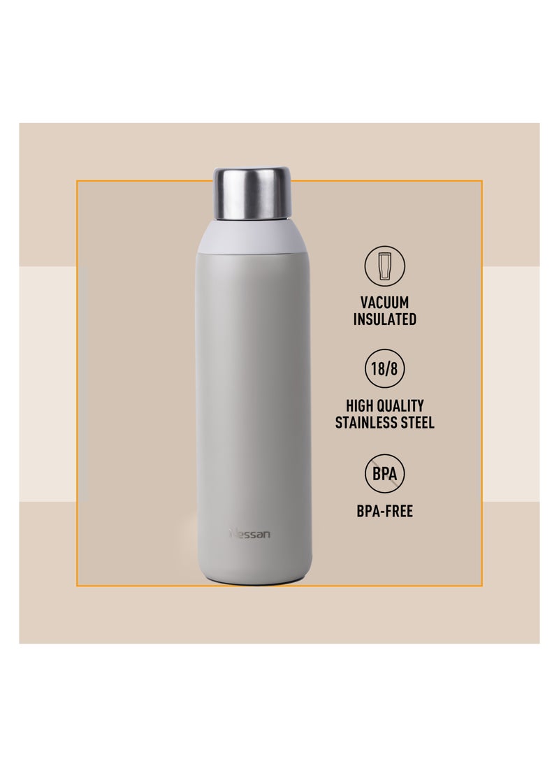 Double Wall Insulated Stainless Steel Vacuum Bottle, 600 ml - Your Reliable Travel Flask For Hot And Cold Beverages - Beige