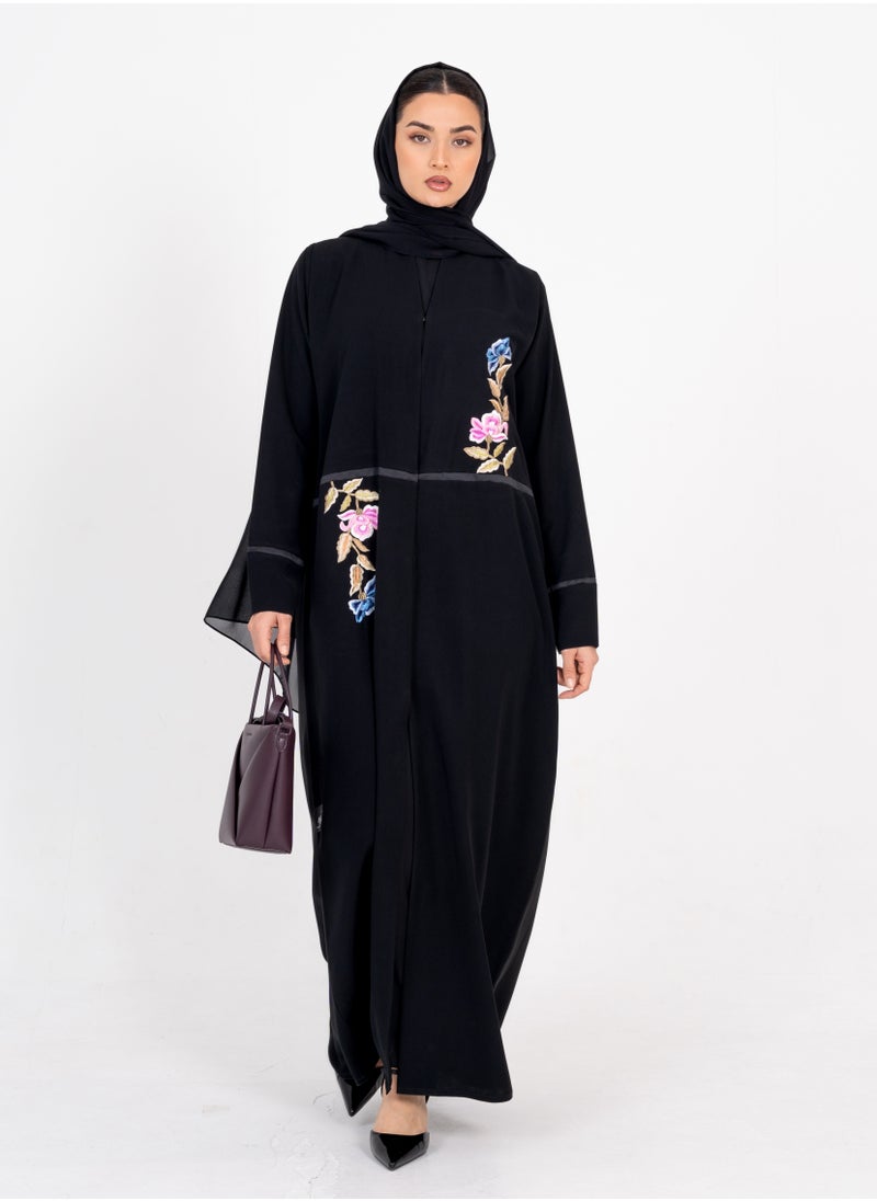 Embellished Abaya with  Flowers Embroidery