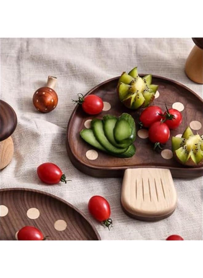 A Variety of Walnut Wood Creative Dinner Plate Sets - Unique Crab, Mushroom, and Bear Shapes for A More Exquisite and Fun Dining Experience! (Mushroom Dinner Plate)