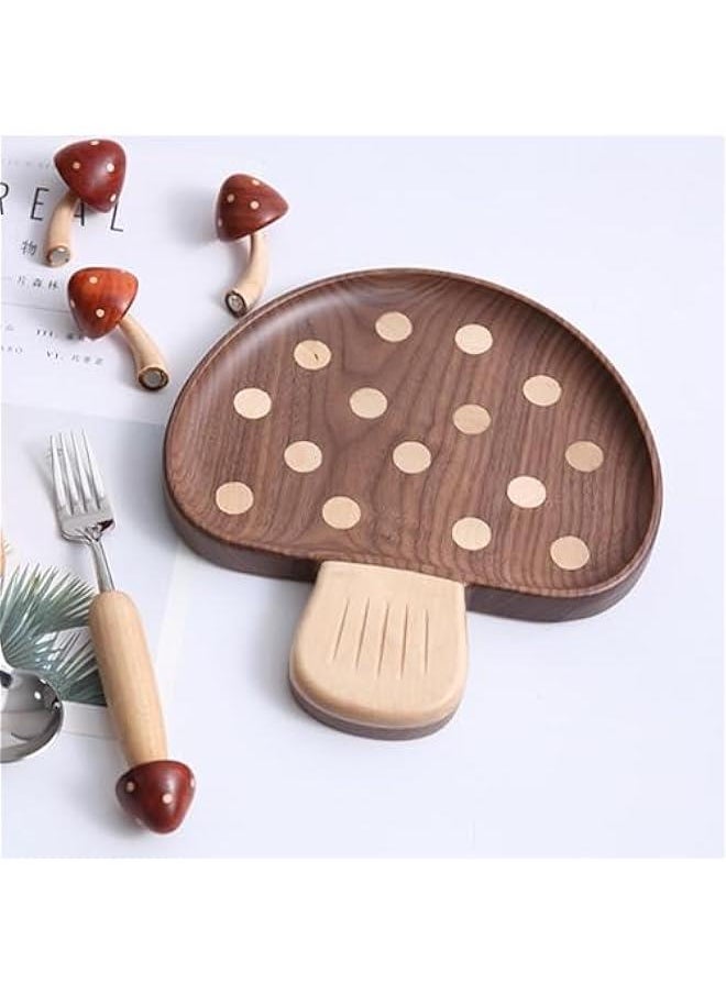 A Variety of Walnut Wood Creative Dinner Plate Sets - Unique Crab, Mushroom, and Bear Shapes for A More Exquisite and Fun Dining Experience! (Mushroom Dinner Plate)