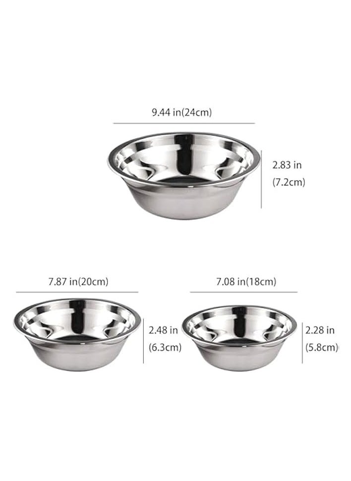 Stainless Steel Mixing Bowls Set of 3,Salad Bowls,Comes in 3 Sizes to Handle Varied, Stackable Storage& Dishwasher-Safe,for Versatile use - prep, Storage, Mixing & More