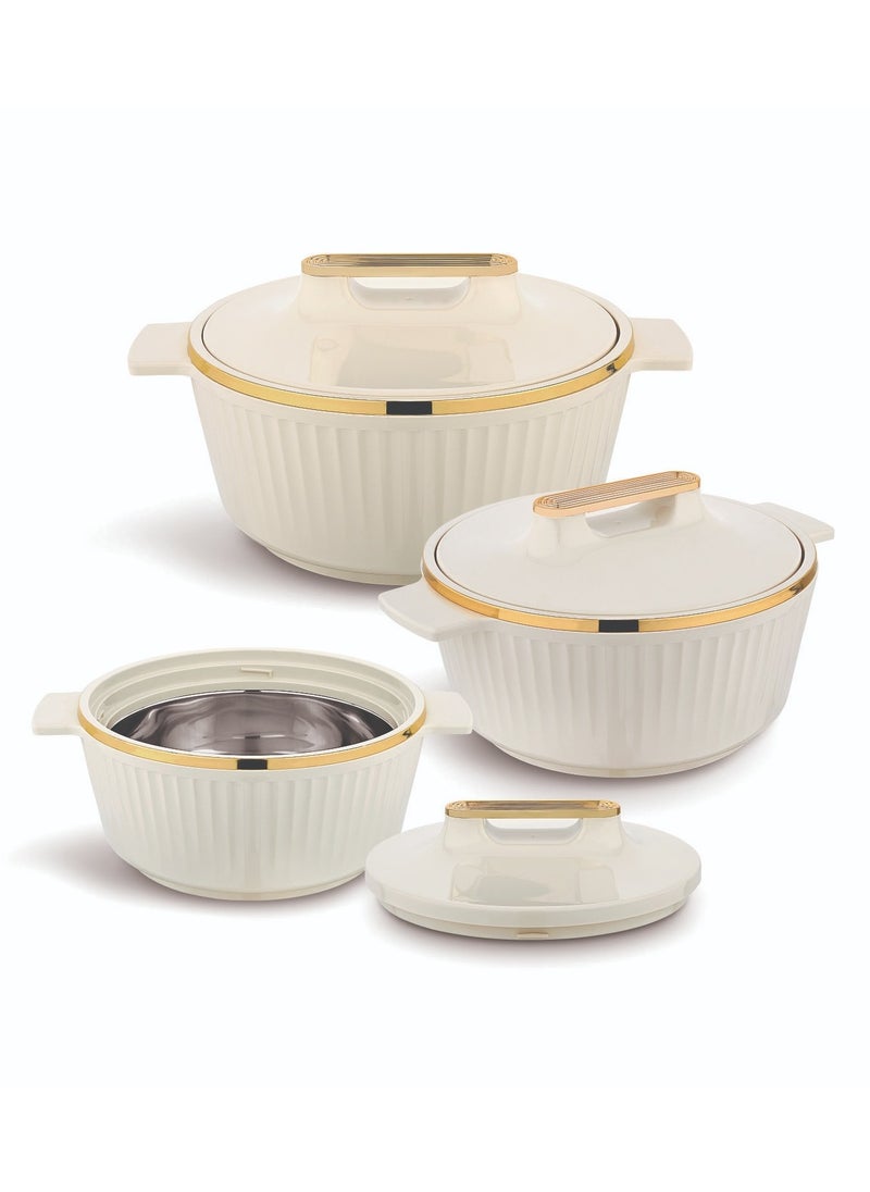 Fancy Casserole Stainless Steel Insulated Hotpot 3pcs set 1500ML,2500ML,3500ML - Beige