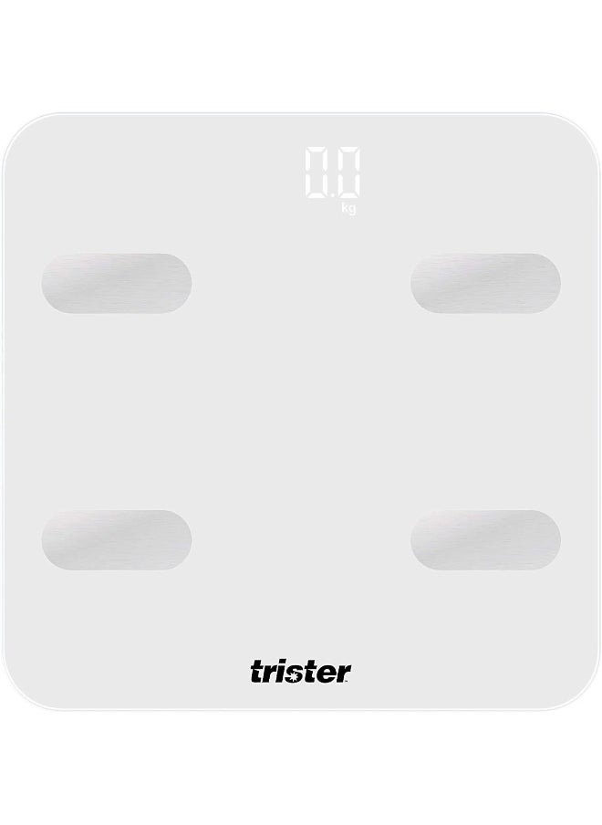 Trister Smart Body Muscle Bone Measuring BMI Scale | White 6mm Glass Platform | Help Keep Track Of Your Health & Progress | 4S- TS 430PS-B