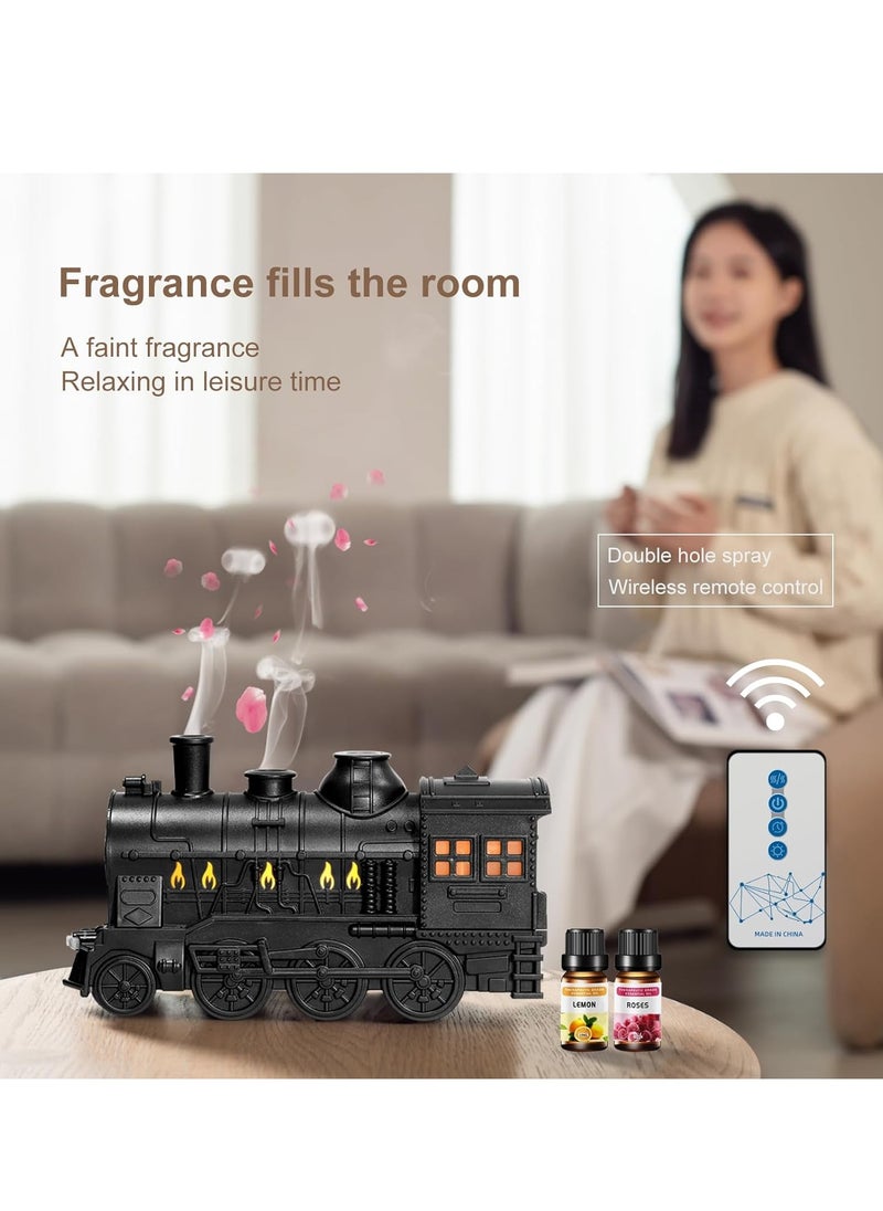 Train Diffuser 300ml Aromatherapy Diffuser Top 6 Essential Oils Gift Set, Remote Control, Cool Mist with 2 Light & 2 Mist Modes, Auto Shut-Off for Bedroom, Office, Hotel (Train Black).