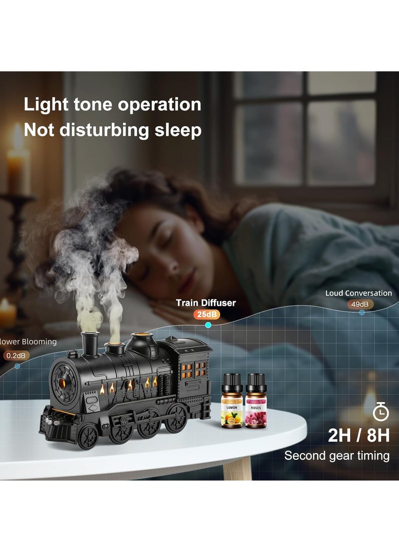 Train Diffuser 300ml Aromatherapy Diffuser Top 6 Essential Oils Gift Set, Remote Control, Cool Mist with 2 Light & 2 Mist Modes, Auto Shut-Off for Bedroom, Office, Hotel (Train Black).